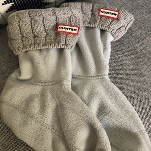 Hunter Short Boot Fleece Socks Cable Knit L